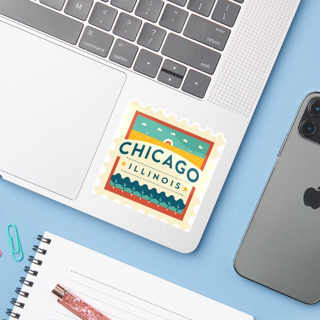 Adesivo Design de Chicago Illinois Vintage (Notebook com iPhone)