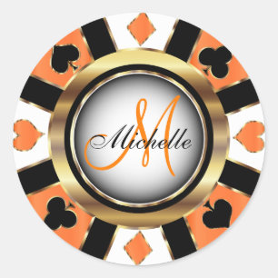 Adesivo Design de Chip Poker do Casino Laranja Monograma