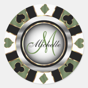 Adesivo Design de Chip Poker do Casino Verde do Monograma