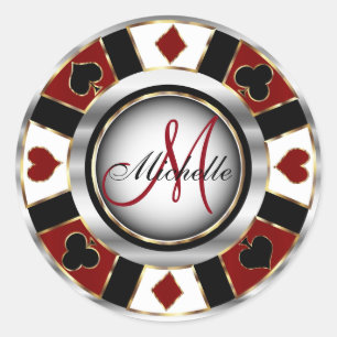 Adesivo Design de Chip Poker do Casino Vermelho do Monogra