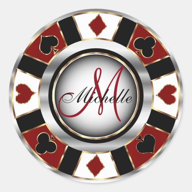 Adesivo Design de Chip Poker do Casino Vermelho Escuro Mon (Frente)