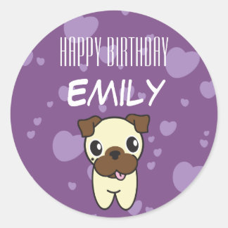 Adesivo Design de Coração Púrpura Super-Cute Pug