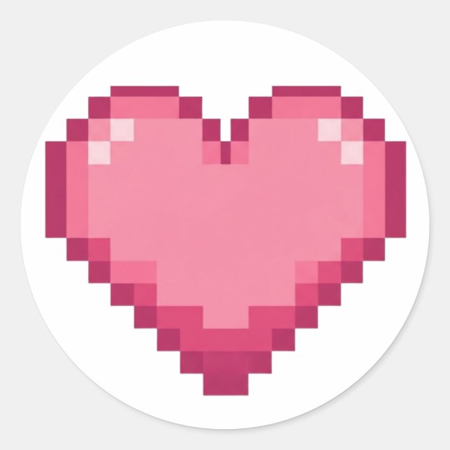 Adesivo Design de Coração Rosa Pixelado (Frente)