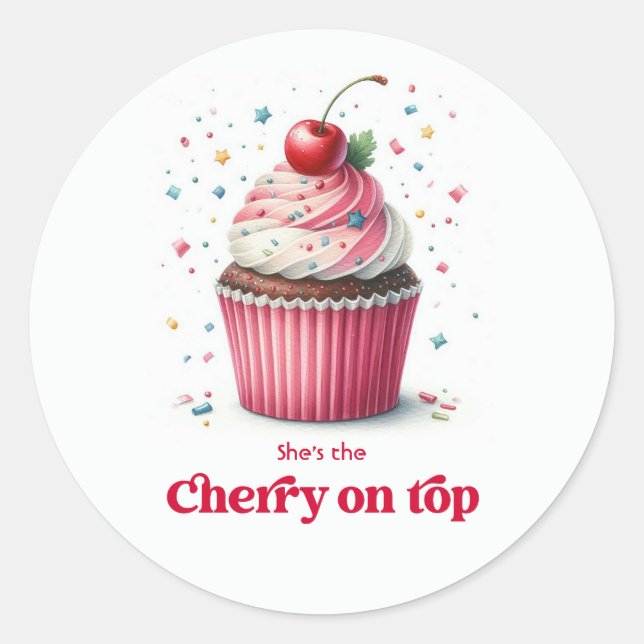 Adesivo Design de Cupcake Fofo com Cereja no Topo para Chá (Frente)