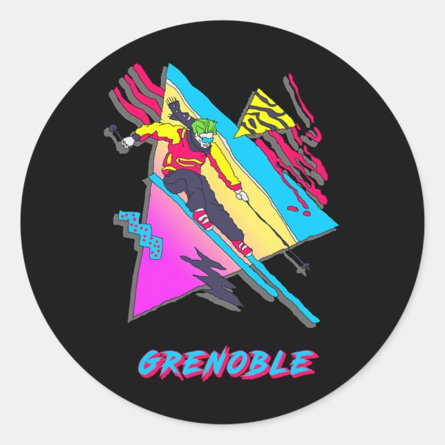 Adesivo Design de Esqui Vibrante com Texto de Grenoble Ski (Frente)