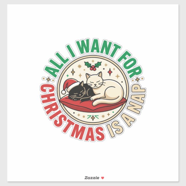 Adesivo Design de Férias de Soneca de Gato de Natal (Folha)
