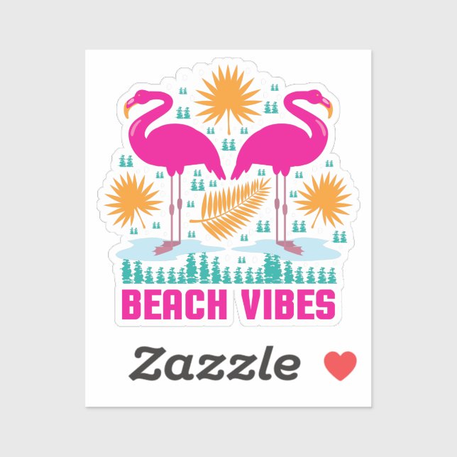Adesivo Design de Flamingos Rosa Vibes de Praia (Folha)