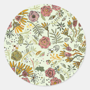 Adesivo design de flor de padrão floral de abelha aquarel