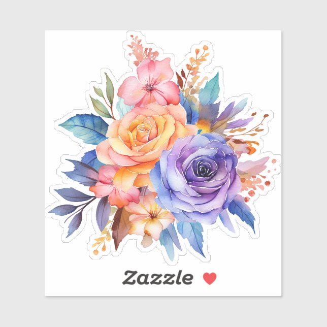 Adesivo Design de Flores de Rosa em Aquarela-58392 (Folha)