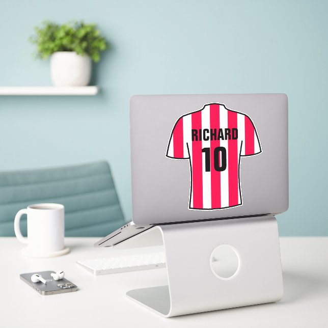 Adesivo Design de futebol em Red & White Stripes Stick (Laptop na mesa)