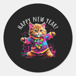 Adesivo Design de Gato Dançante de feliz ano novo