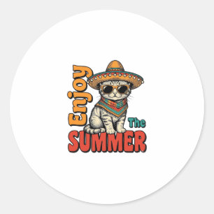 Adesivo Design de Gravura Vintage de Gato de Verão Engraça