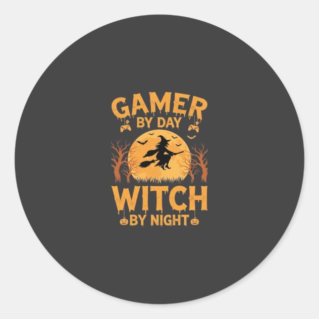 Adesivo Design de Halloween de Jogos da Bruxa Gamer (Frente)