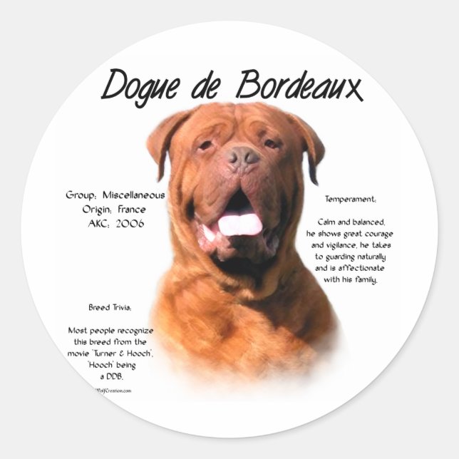Adesivo Design de História do Dogue de Bordeaux (Frente)