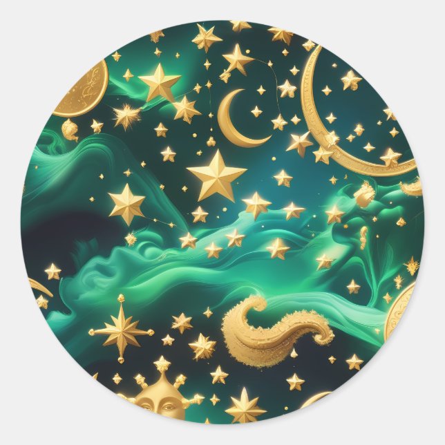Adesivo - Design de Lua Celestial Esmeralda Luxuos (Frente)