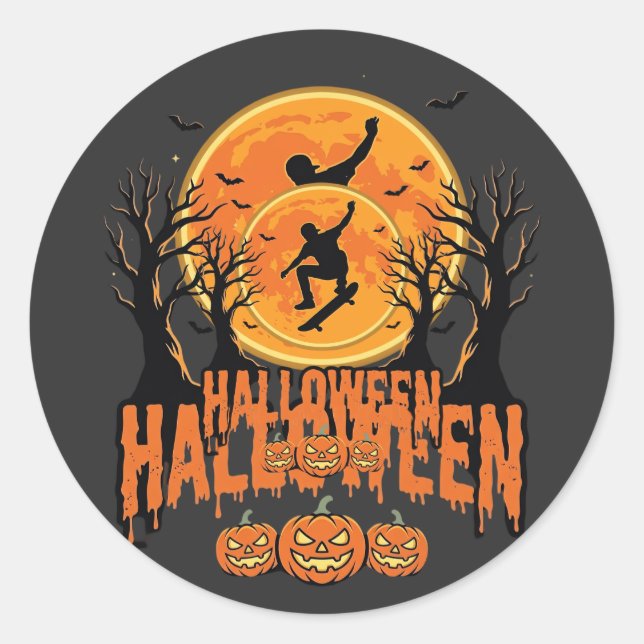 Adesivo Design de Lua de Skateboard de Halloween (Frente)