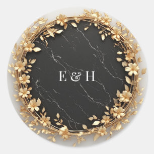 Adesivo Design de Moldura Circular Floral em Dourado Metál