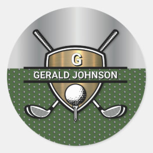 Adesivo Design de Monograma de Golfe Escudo Dourado Elegan