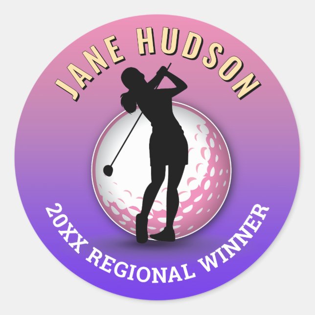 Adesivo Design de Monograma de Golfer de Mulheres Elegante (Frente)