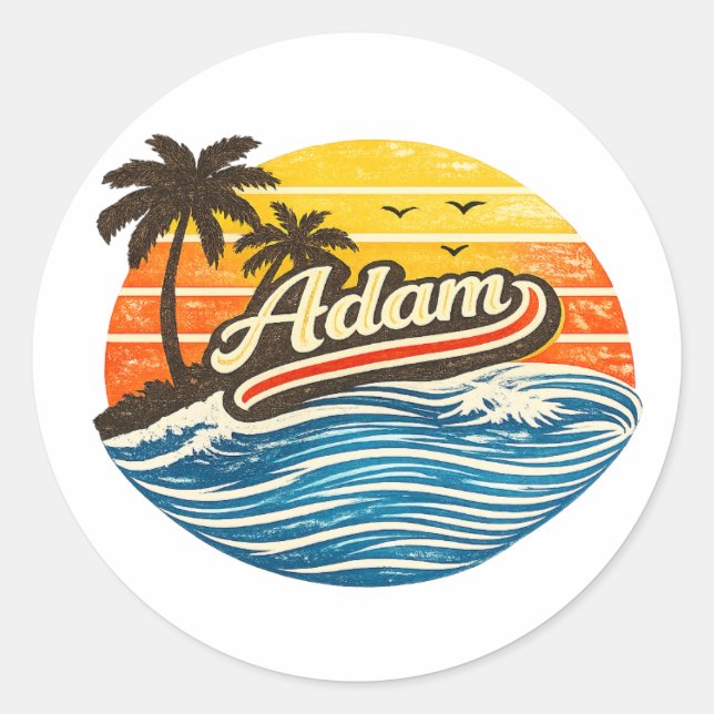 Adesivo Design de Nome Adam Retro Pôr do Sol (Frente)