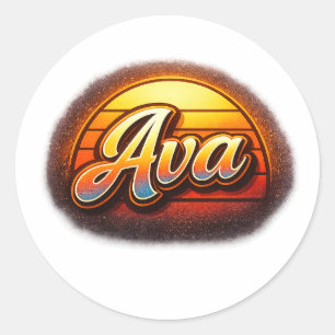 Adesivo Design de Nome Personalizado Pôr do Sol Retro Ava