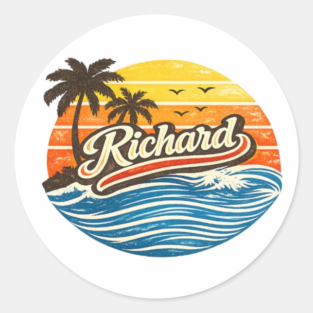 Adesivo Design de Nome Richard Retro Sunset (Frente)