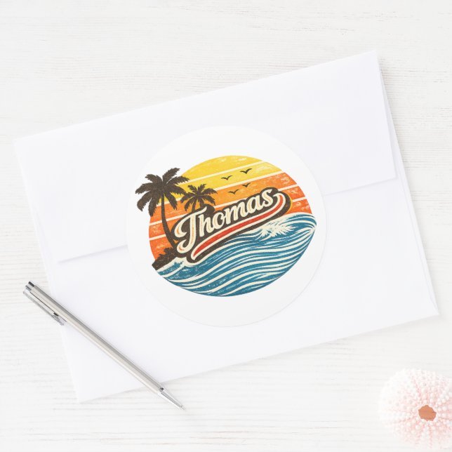 Adesivo Design de Nome Thomas Pôr do Sol Retro (Envelope)