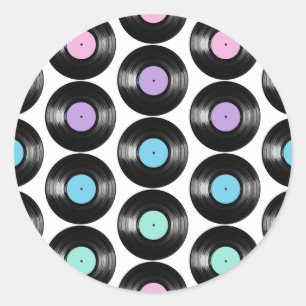Adesivo Design de Padrão Colorido de Discos de Vinil Retrô