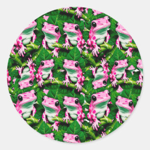 Adesivo Design de padrão com sapo rosa em folha verde 
