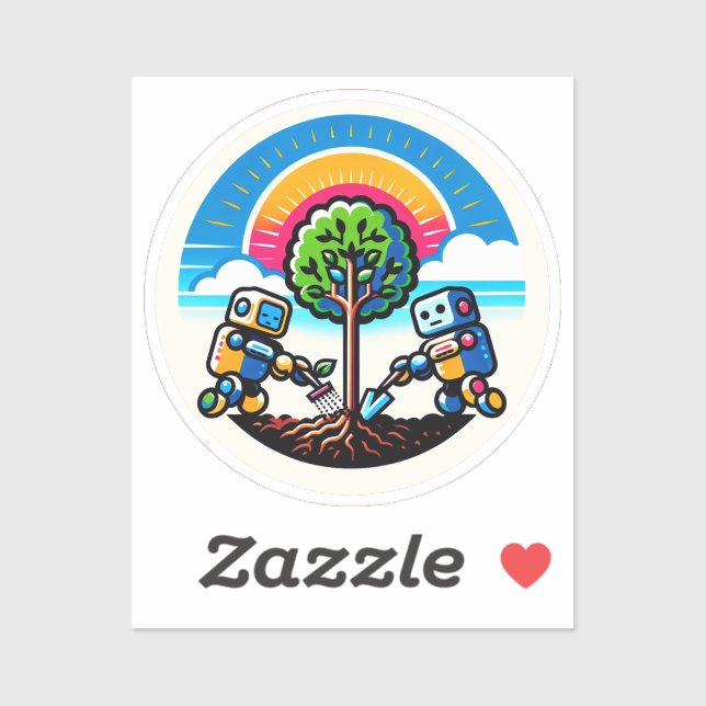 Adesivo DESIGN de Robô Amigável Ecológico para Plantador d (Folha)