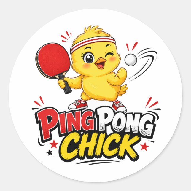 Adesivo Design de Tênis de Mesa Frango Fofo Ping Pong (Frente)