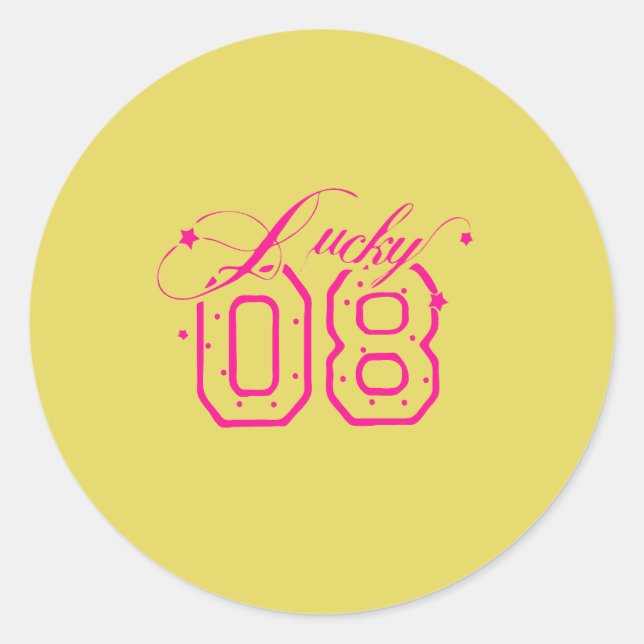 Adesivo Design de Tipografia Neon Rosa Lucky 08 (Frente)