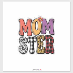 Adesivo Design de Tipografia Xadrez Leopardo Mãe Vintage M