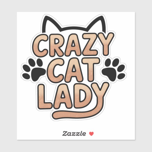 Adesivo Design de Typografia de Gato Louco Retro (Folha)