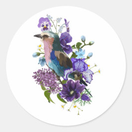 Adesivo Design de verão com pássaro e flores violetas.