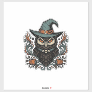 Adesivo Design de Vetor de Chapéu de Bruxa Coruja de Hallo