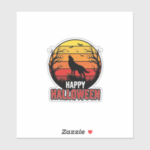Adesivo Design de Vetor Vintage Lobo Uivando Feliz Dia das