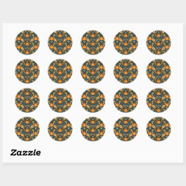 Adesivo Design Floral Moderno de Laranja e Azul-Ciano