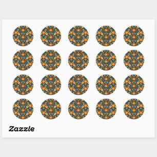 Adesivo Design Floral Moderno de Laranja e Azul-Ciano