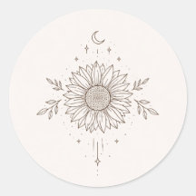 Design Minimalista de Girassol e Lua