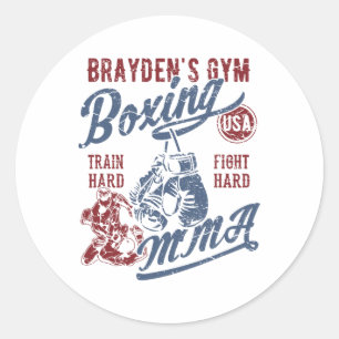 Adesivo Design Retro da Brayden's Gym Boxe Mma Para o Nome