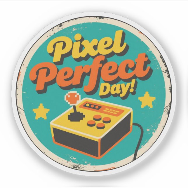 Adesivo Design Retrô de Dia Perfeito em Pixel Vintage Engr (Frente)