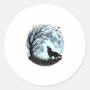 Adesivo Design Silhueta da Árvore da Lua Uivando Lobo Vint