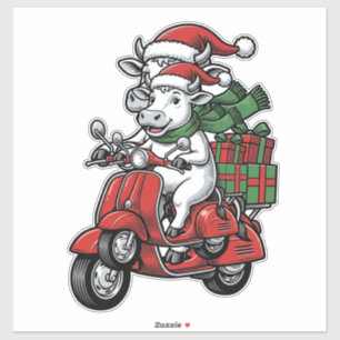 Adesivo Design Vintage de Patinete de Vaca de Natal Engraç