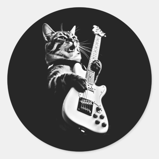 Adesivo Designer Desconhecido Rock Cat Tocando Violão - G  (Frente)