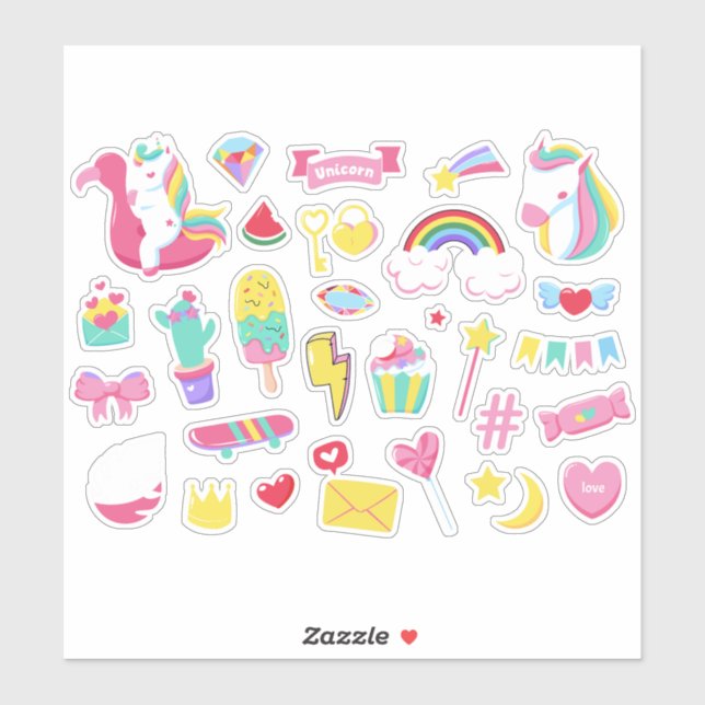 Adesivo Designs bonitas Conjuntos Unicórnio Garotas Leitei (Folha)