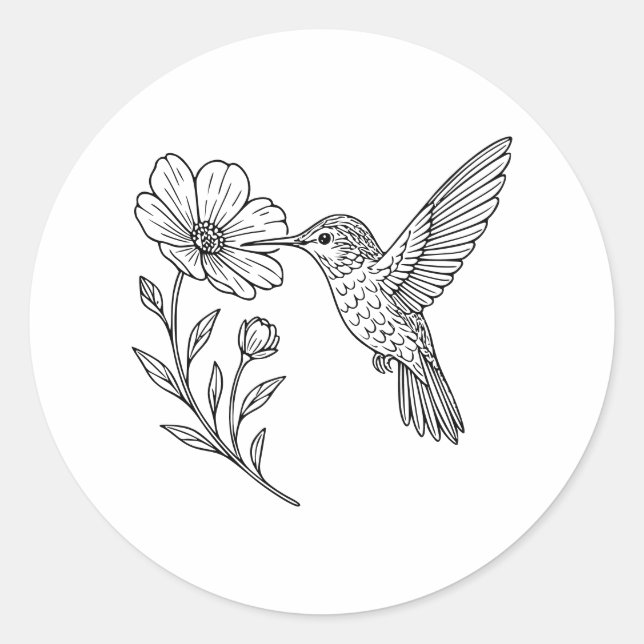 Adesivo Detailed Hummingbird Line Art with Wildflower (Frente)