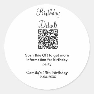 Adesivo detalhes da festa de aniversário de qr scan modern