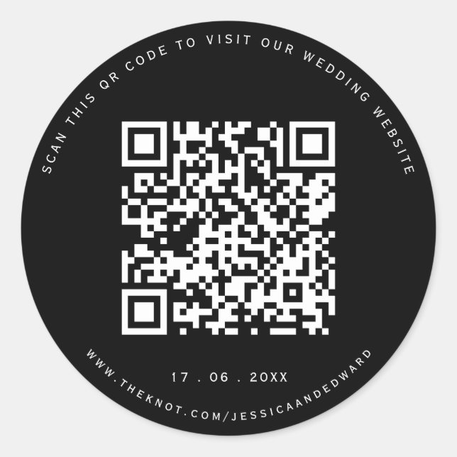 Adesivo Detalhes do Casamento Código Qr Simples Chic Preto (Frente)