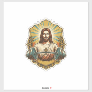 Adesivo Determinado Jesus Haltere Pesado de Ferro Levantam